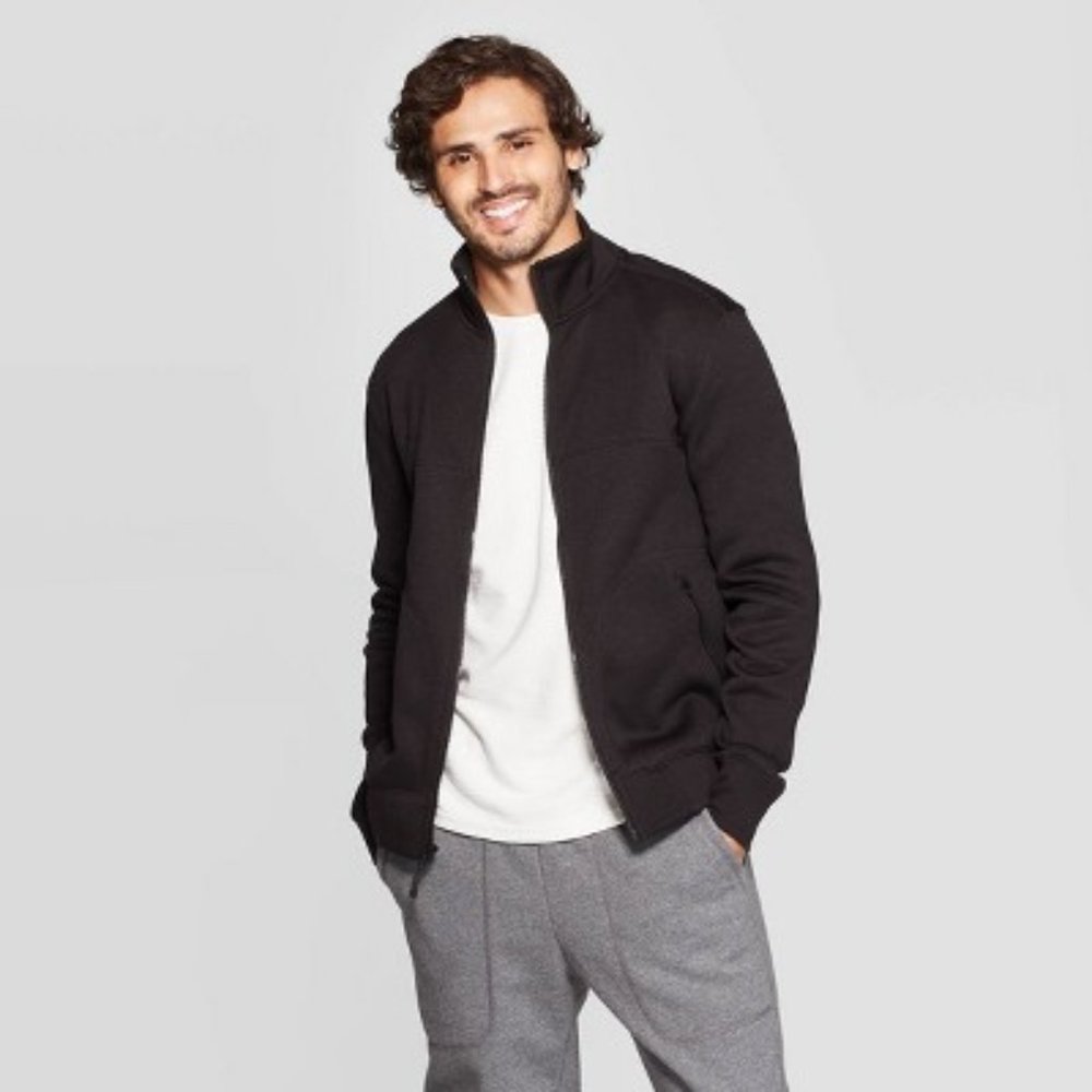 Men's Black Full Zip Sweater Fleece Jacket - New Without Tags